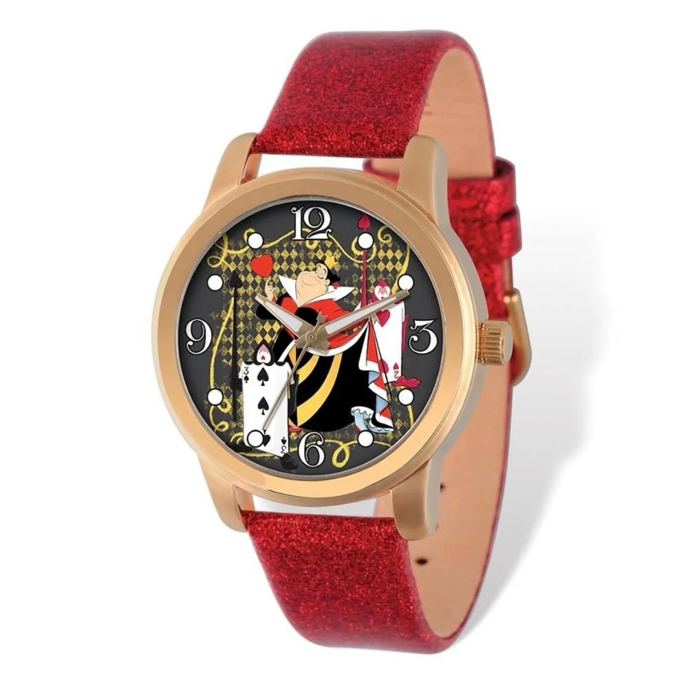 Disney Size Gold-tone Alice in Wonderland Women's/Ladies Red Band Watch NWOT
